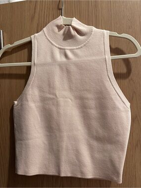 Sleeveless Mock Neck Crop Top - Blush Pink